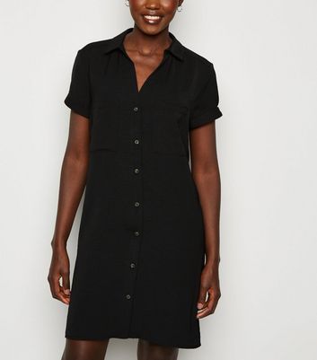 Black Short Sleeve Shirt Dress | New Look